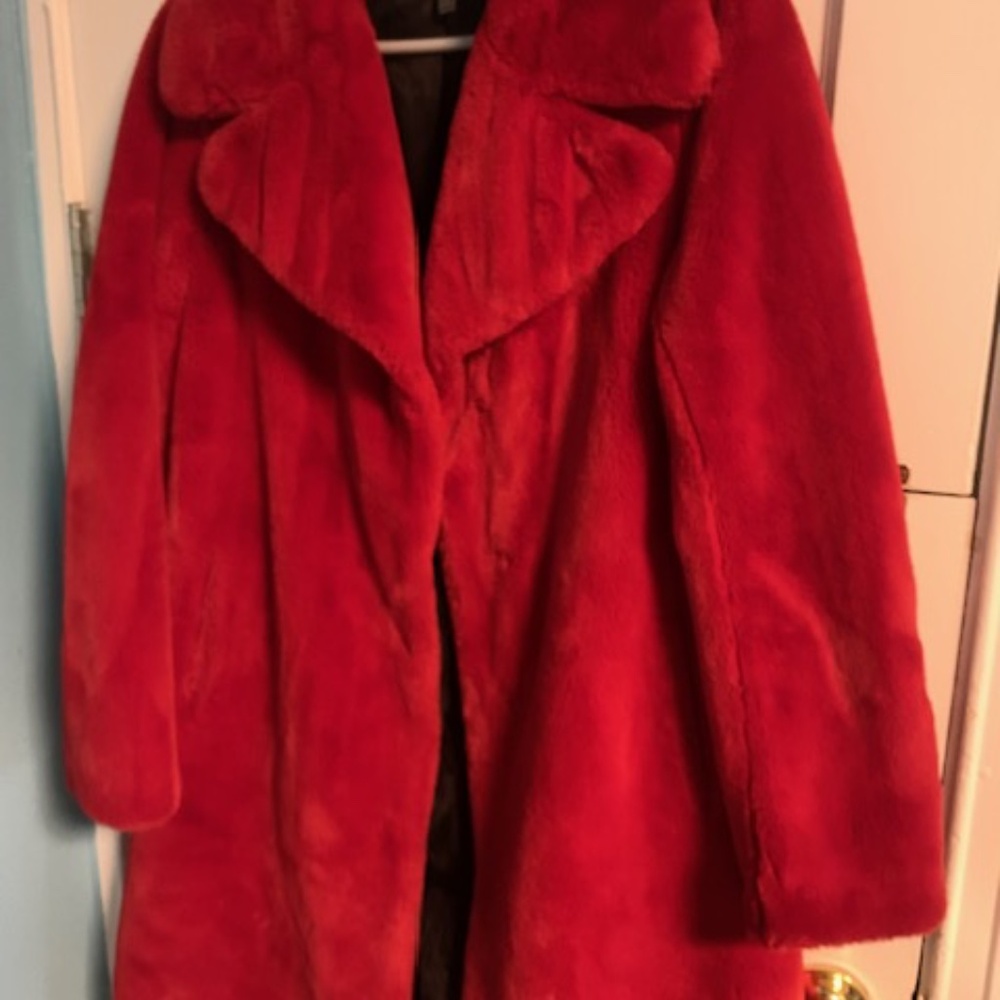 Red faux fur coat